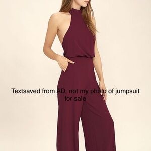 LULU’S Moment For Life Wine Red Halter Jumpsuit, small